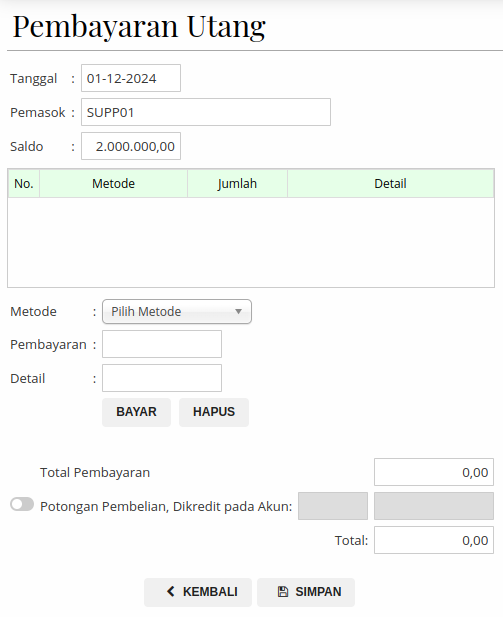 Gambar Formulir Pembayaran Utang