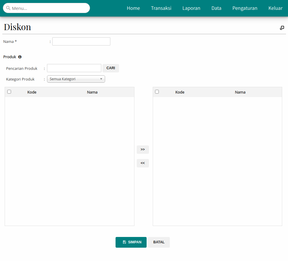 Gambar Tampilan Formulir Grup Diskon