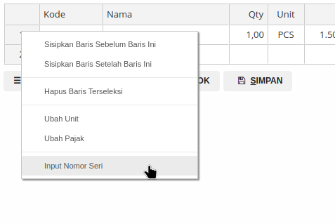 Gambar Tampilan Menu Input Nomor Seri
