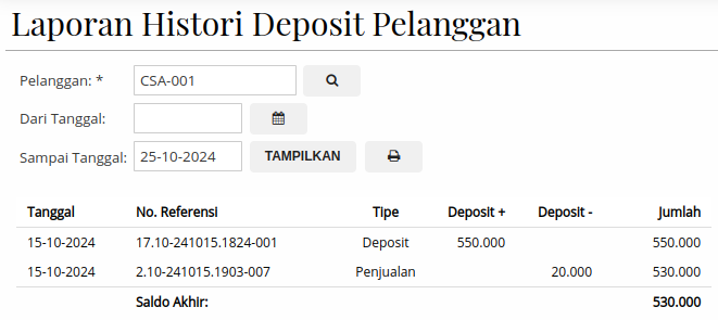 Gambar Laporan Histori Deposit Pelanggan