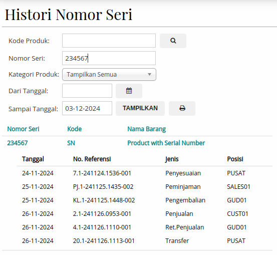 Gambar Laporan Histori Nomor Seri
