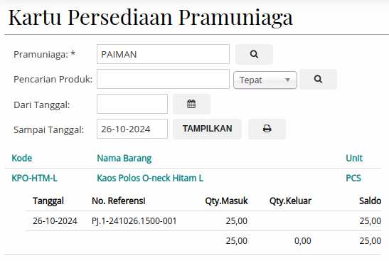Gambar Laporan Kartu Persediaan Pramuniaga