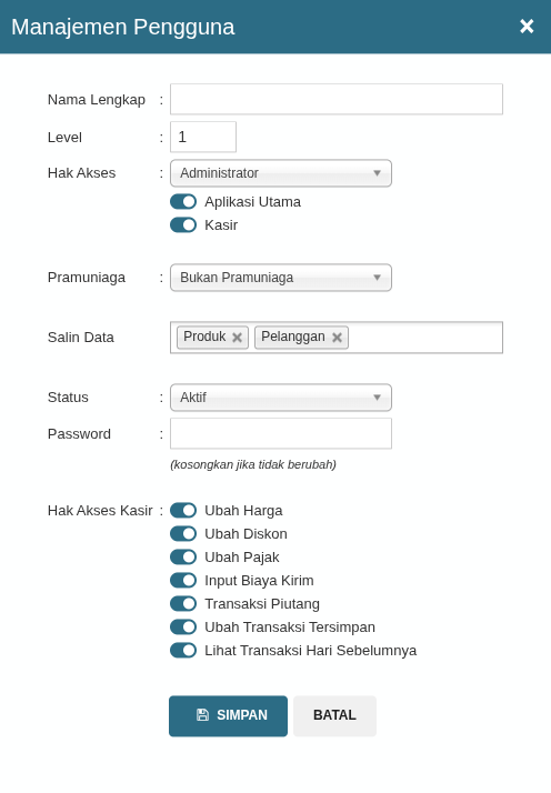 Gambar Formulir Manajemen Pengguna