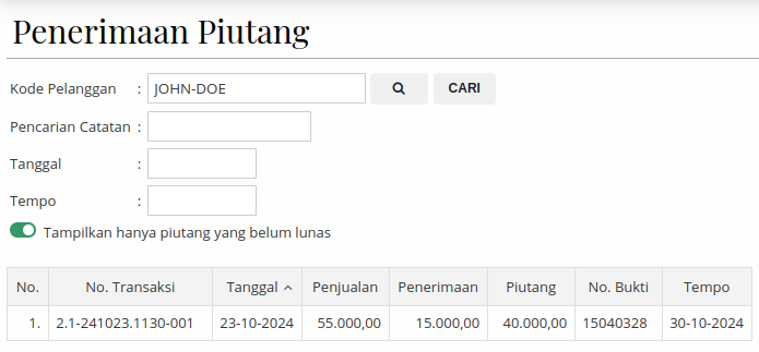 Gambar Tampilan Penerimaan Piutang