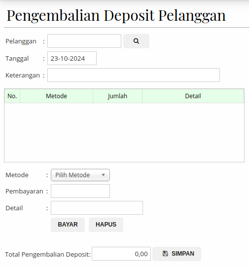 Gambar Formulir Pengembalian Deposit Pelanggan