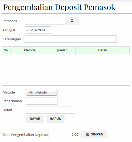 Gambar Formulir Pengembalian Deposit Pemasok