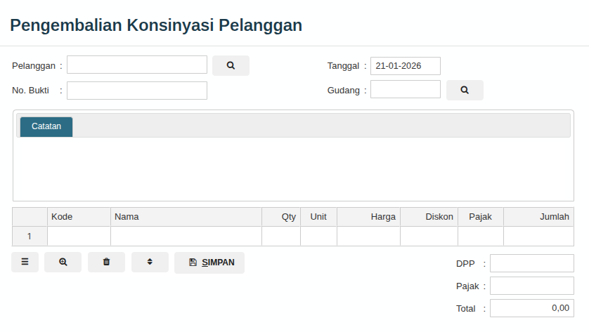 Gambar Formulir Transaksi Pengembalian Konsinyasi Pelanggan