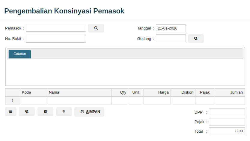 Gambar Formulir Transaksi Pengembalian Konsinyasi Pemasok
