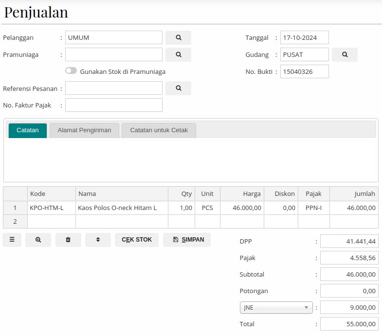 Gambar Formulir Transaksi Penjualan