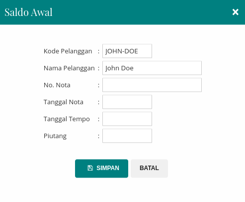 Gambar Formulir Saldo Awal Pelanggan