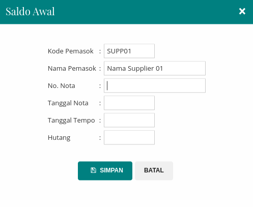 Gambar Formulir Saldo Awal Pemasok