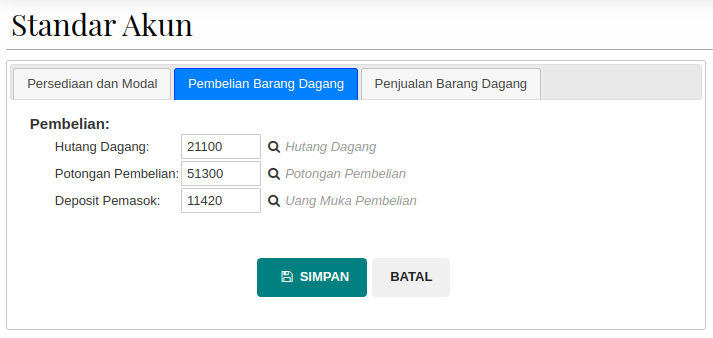 Gambar Pengaturan Standar Akun Pembelian