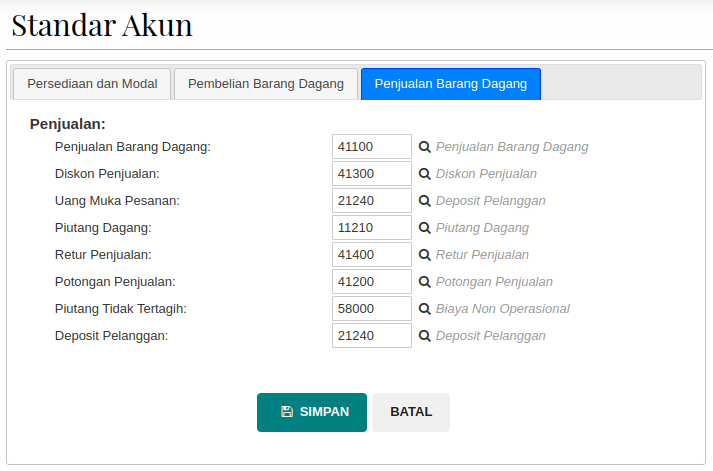 Gambar Pengaturan Standar Akun Penjualan