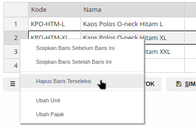 Gambar Menu Tabel Isian Produk